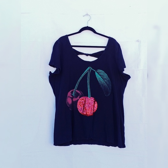 torrid Tops - Sequin Cherry Open-Back Tee!🍒 torrid Tops - Sequin Cherry Open-Back Tee!🍒